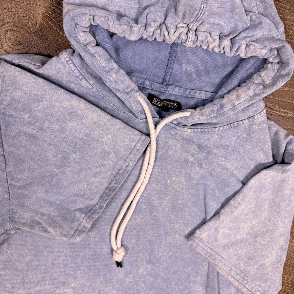 Elwood Short Sleeve Hoodie Mens Medium Blue Acid Wash Streetwear